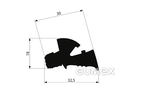 Pryžový profil tvarový, 18x32,5mm, 70°ShA, EPDM, samozhášivý (EN 45545-2), -40°C/+100°C, černý